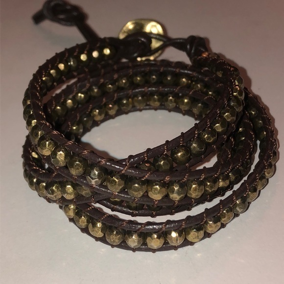 Jewelry - Brown & Gold Brass Color Beaded Boho Wrap Bracelet